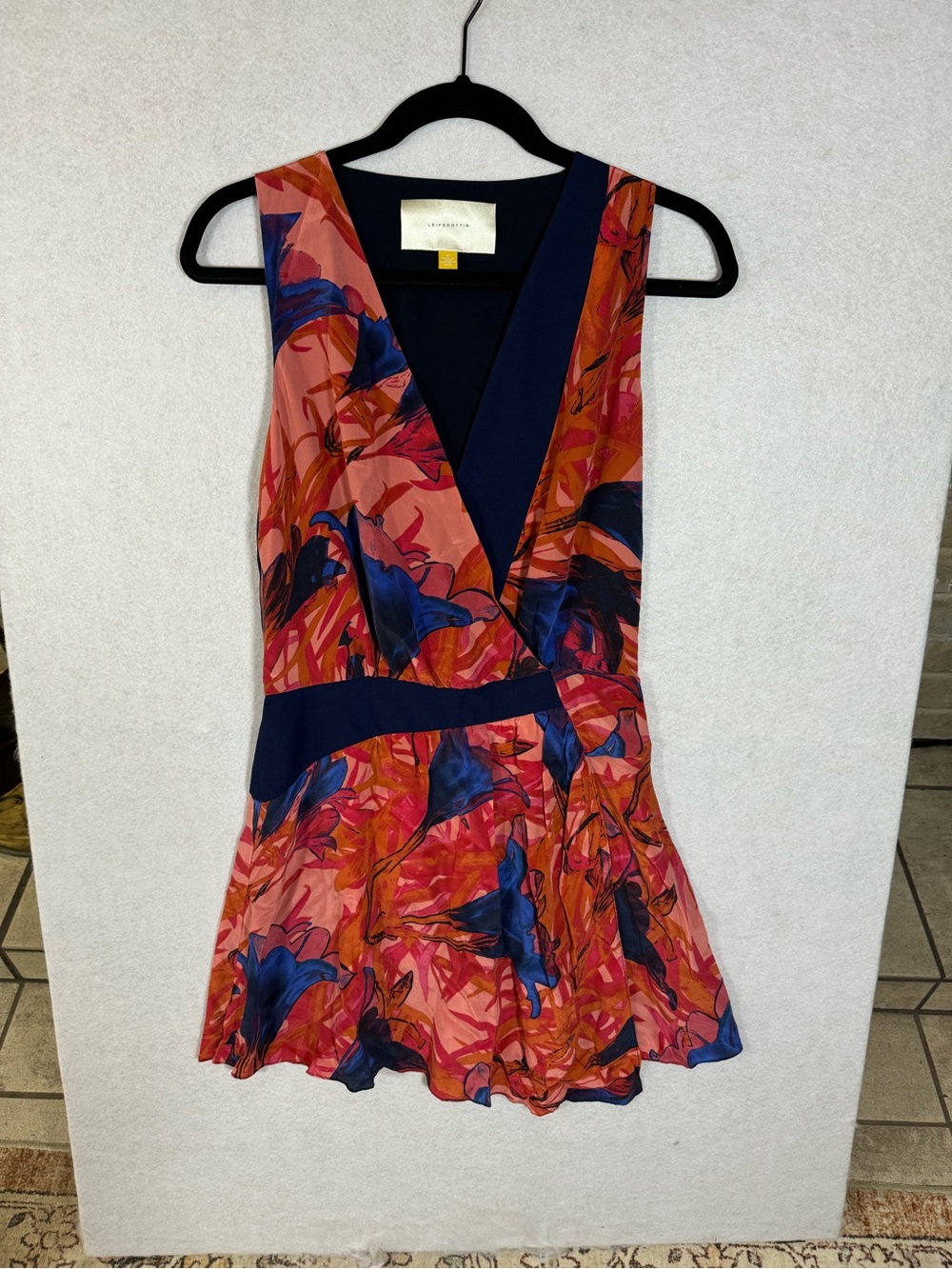 leifsdottir Coral & Navy Floral V-Neck Mini Dress
